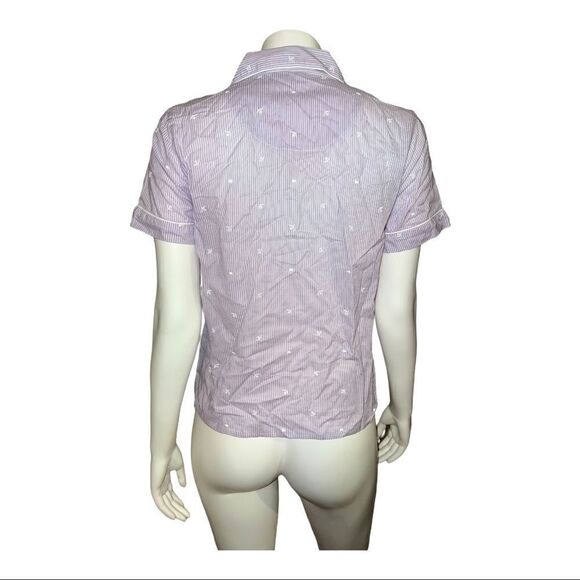 Charter Club Cotton Purple Embroidered Stripe Pajama Top Shirt XS NWT - Picture 3 of 9